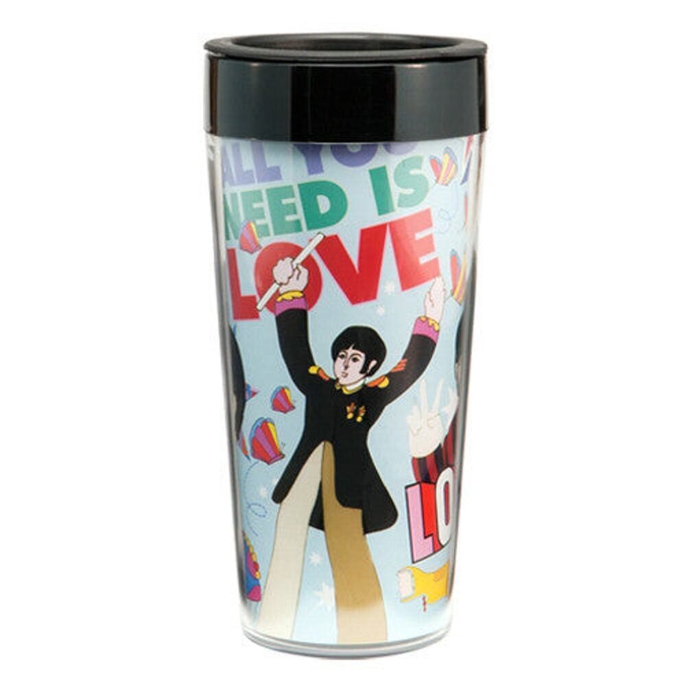 Vandor The Beatles "All We Need is Love" 16 oz. Plastic Travel Beverage Mug